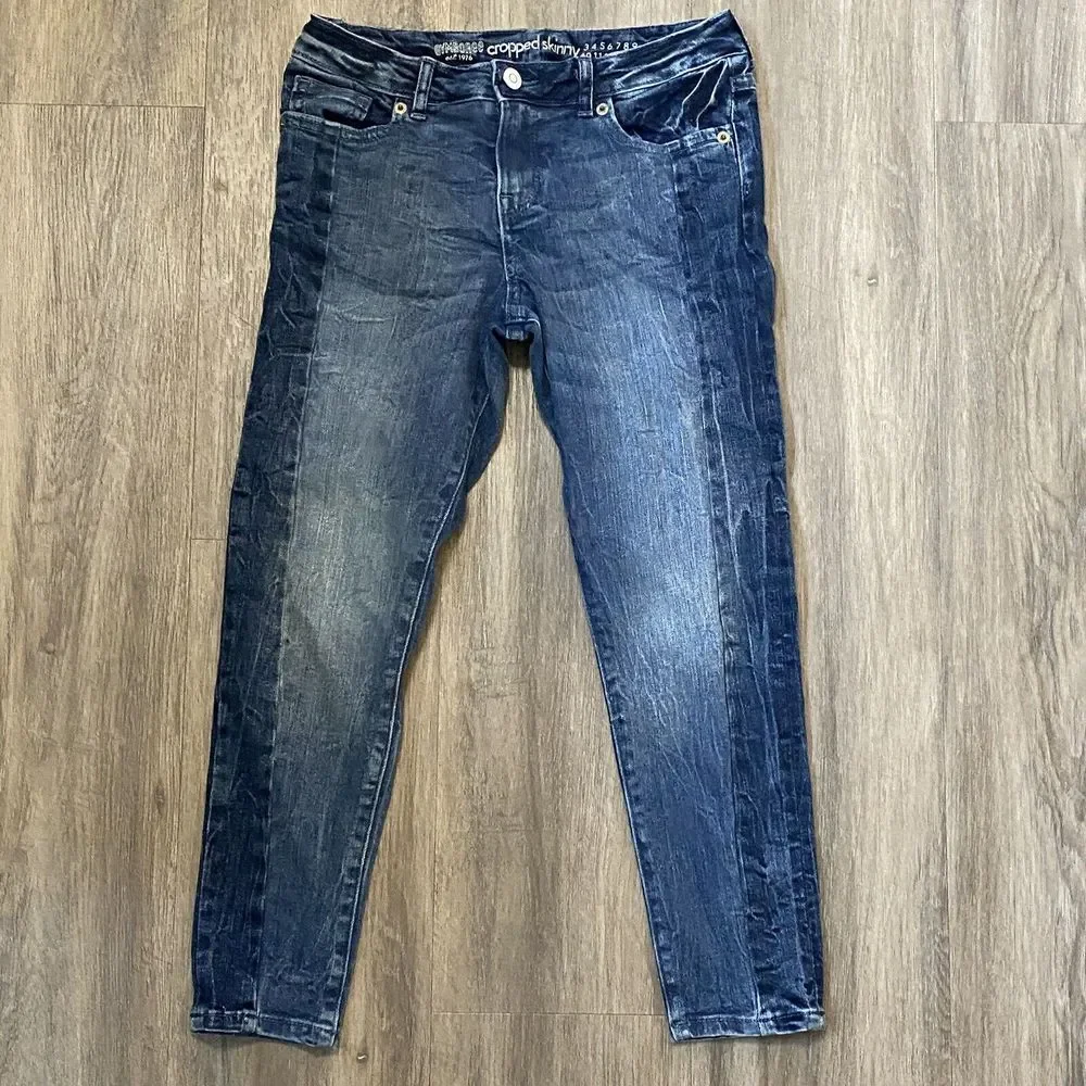 Gymboree Cropped Skinny Adjustable Waist Two-Tone Wash Blue Jeans Kids Girls‎ 10